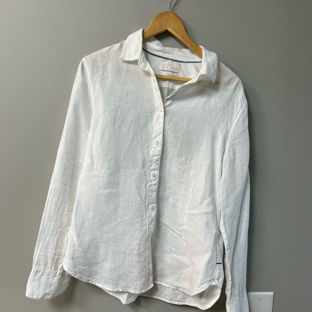 J. Crew White Linen Casual Button Down Shirt Lightweight